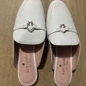 Kate Spade White Leather Mules with Silver Accent